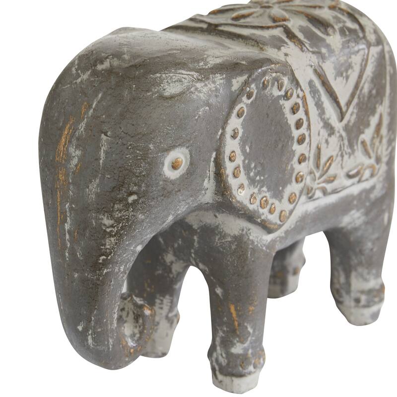 White Dolomite Bohemian Sculpture Elephant (Set of 2) - S/2 9", 13"W