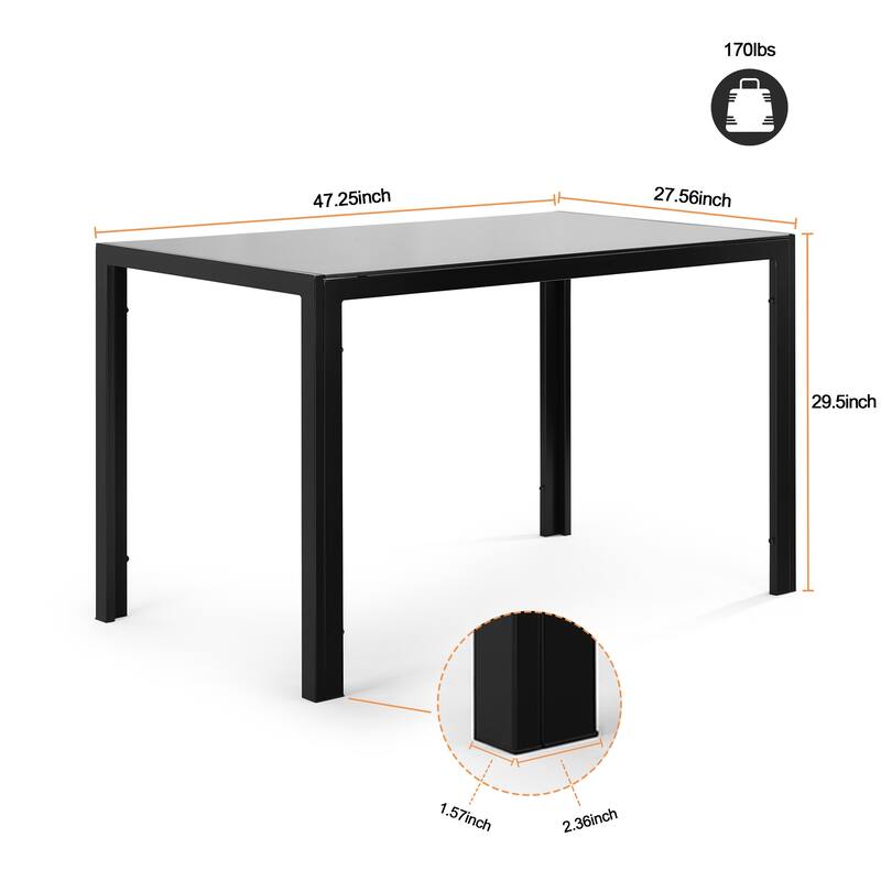 5-Piece Modern Glass Dining Table Set with 4 PU Leather Chairs, Metal Frame Kitchen Table Set for Small Spaces and Dining Room