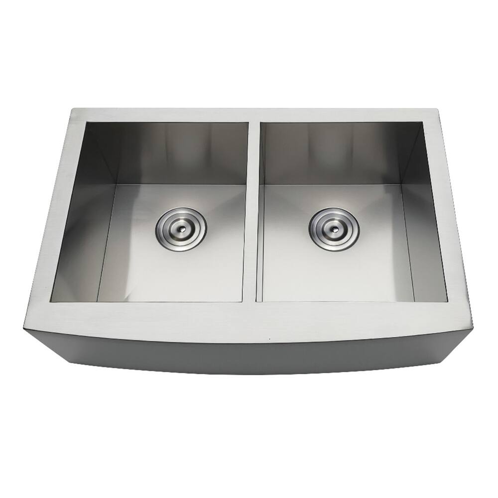 Kingston Brass Uptowne 30-Inch Stainless Steel Apron-Front Double Bowl Farmhouse Kitchen Sink in Brushed