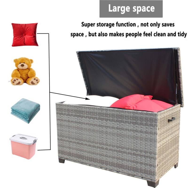 148 Gal Waterproof Wicker Patio Furniture Deck Box, Large Storage Container for Outdoor Cushions, Throw Pillows - 148Gal