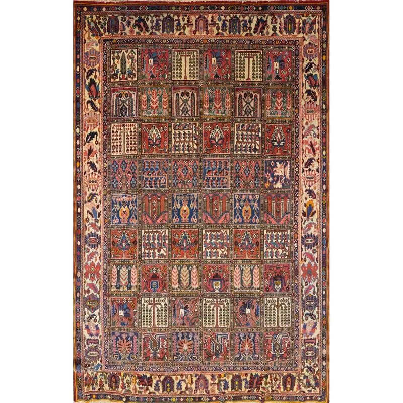 Hand Knotted Oriental 100% Wool Carpet Traditional Geometric Multi-Colored Bakhtiari Area Rug - 9' 1'' X 7' 0''