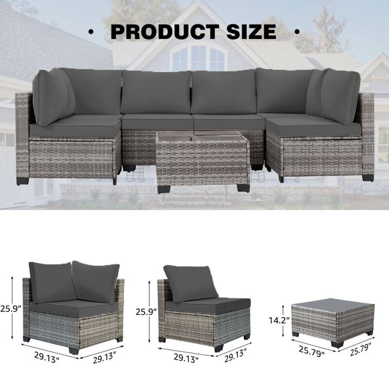7-Piece Wicker Patio Conversation Set For Balcony Pool Garden
