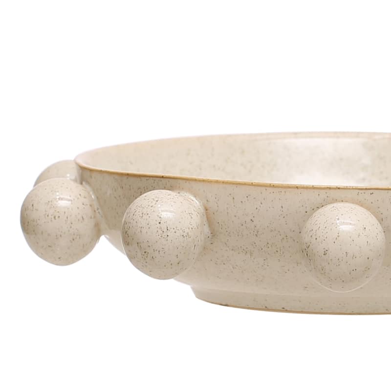 Stoneware Bowl with Orbs and Reactive Glaze