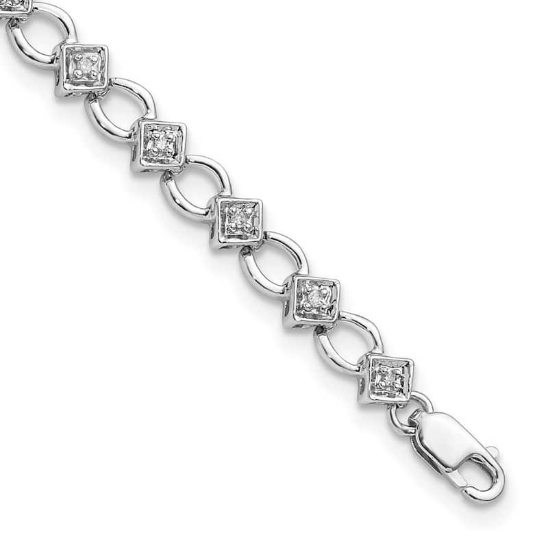 Curata 925 Sterling Silver Polished Lobster Claw Closure Diamond Bracelet