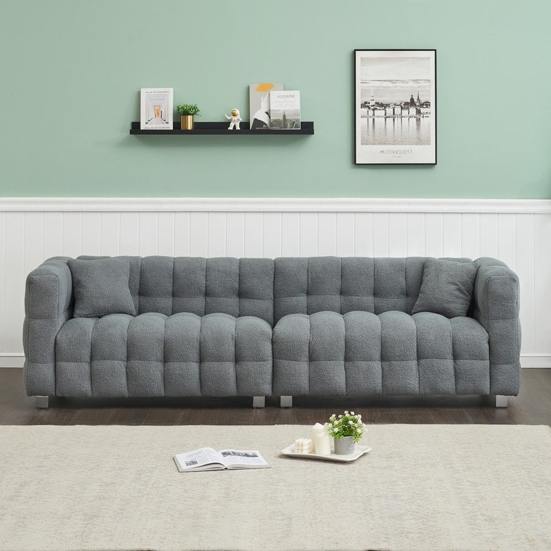 102'' Velvet Sofa Large Sofa（New） - Grey