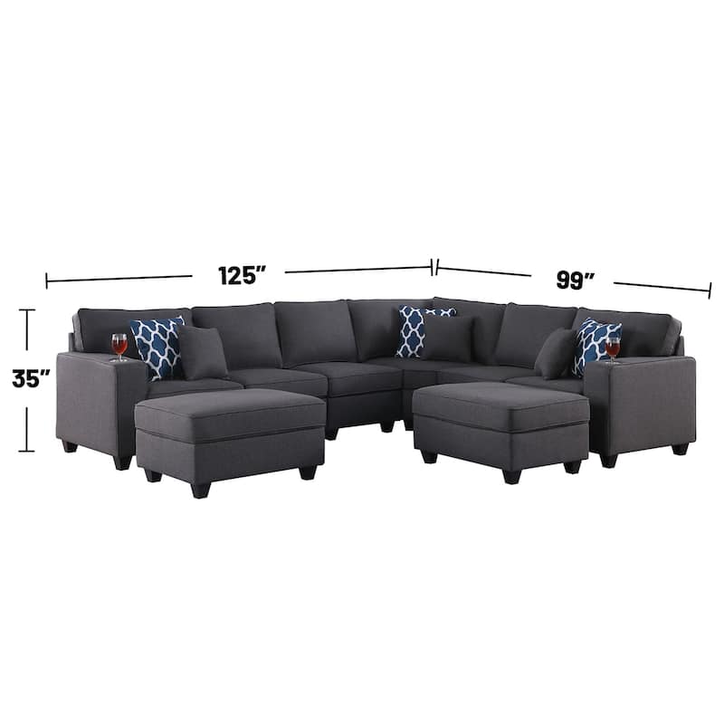 8 Piece Upholstered Sectional Sofa with 2 Ottomans in Dark Gray
