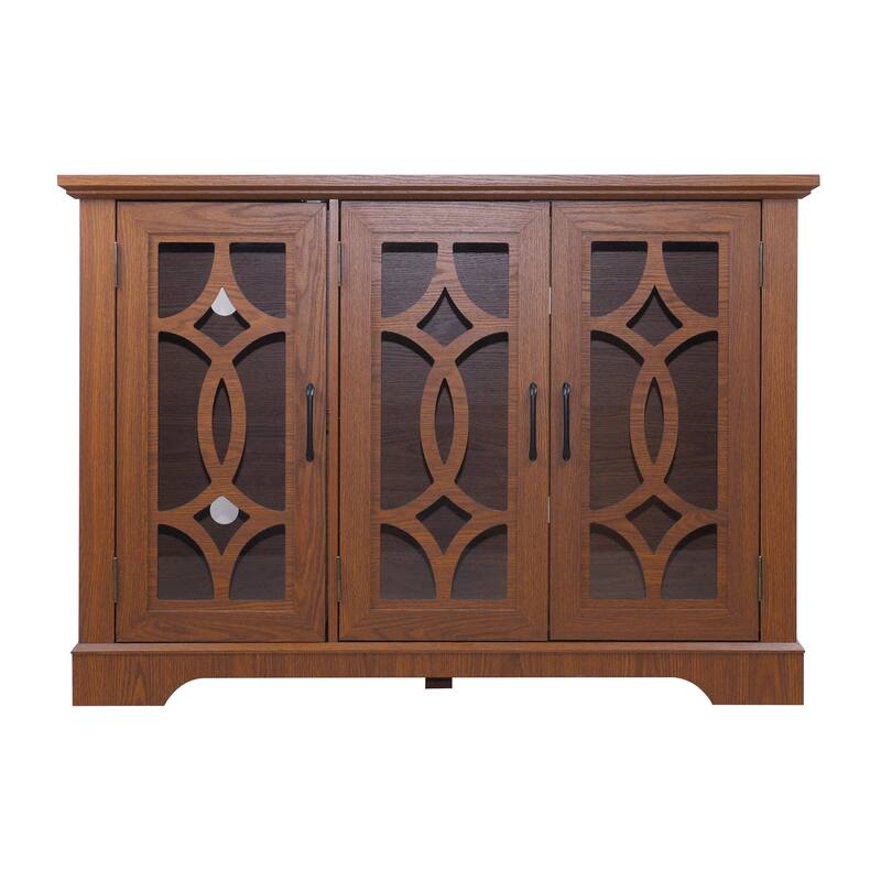 Spacious size sideboard 3 clear tempered glass doors buffet with adjustable shelf, storage cabinet for dinning room