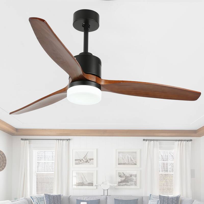 Bella Depot 52" Wood Reversible LED Ceiling Fan with Dimmable Light and Remote Control - 52 inches