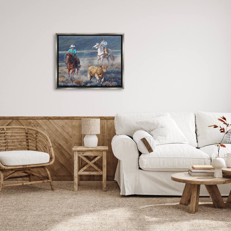 Stupell Cowboys Wrangling Cattle Framed Floater Canvas Wall Art Design by David Graham