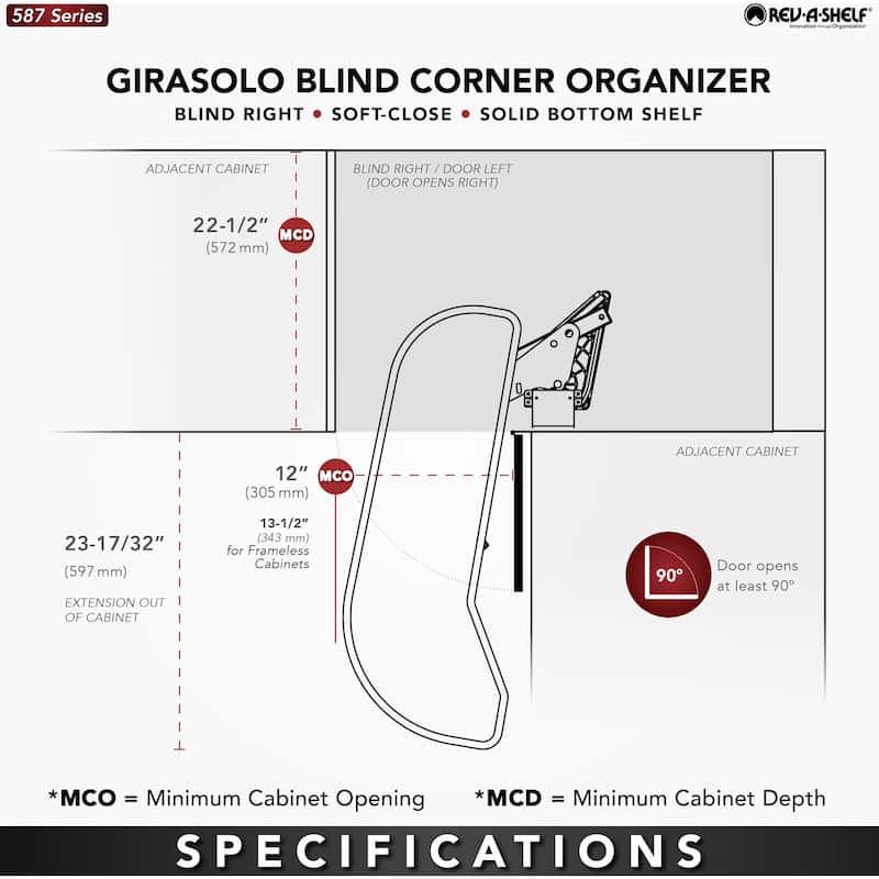 Rev-A-Shelf 487CC-12-L Craftsman 33-1/16" Wide Designer Left Blind