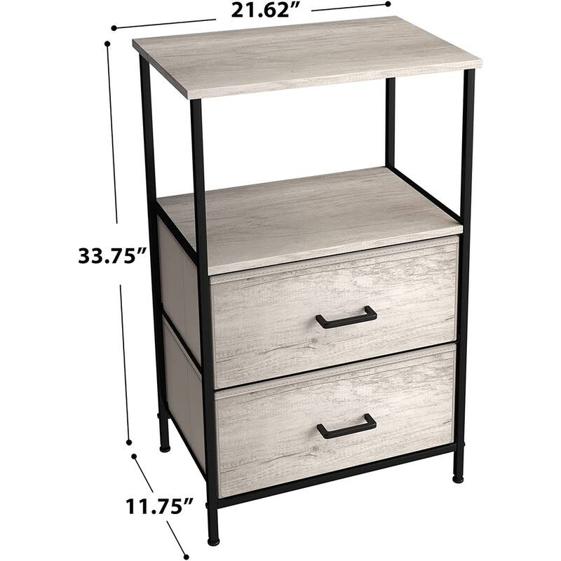Nightstand 2-Drawer Shelf Storage - Bedside Furniture End Table Chest