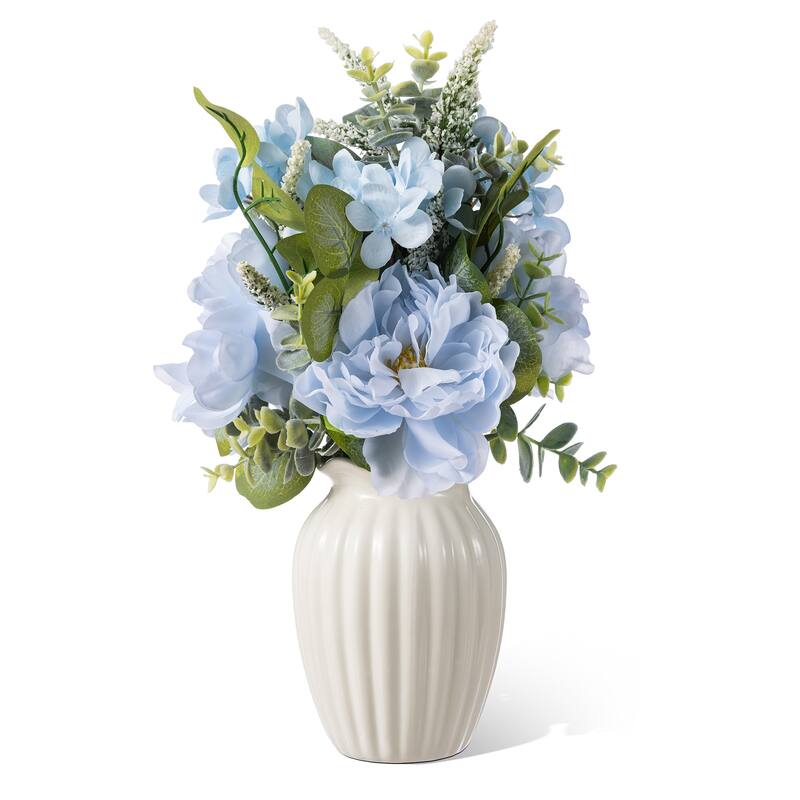 Glitzhome 24"D Blue Peony & Hydrangea Floral Wreath Includes a Complimentary Black Metal Wreath Hanger