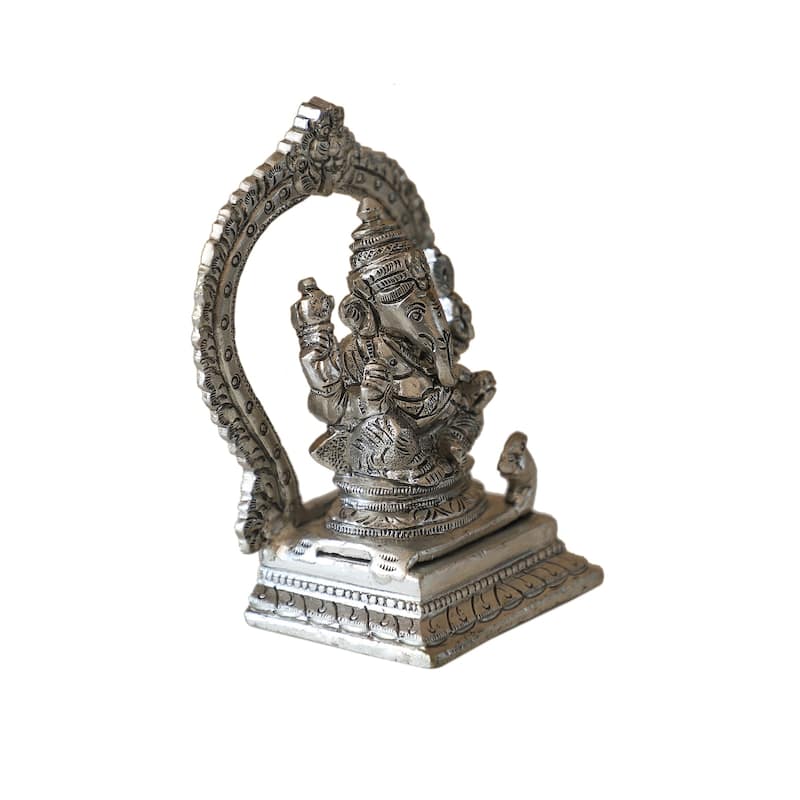 Cottage Handicraft ,Silver Ganesh Arch Statue with Free Elephant Gift - 9.5cm x 6cm x 13cm