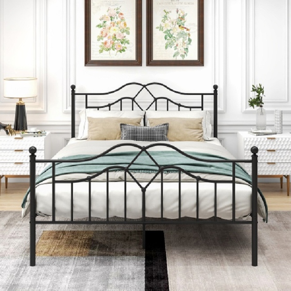 Queen size bed frame online with headboard and footboard attachments