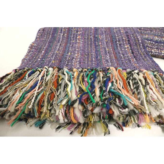Home&Manor Handcrafted Wool & Cotton Throw Blanket Light Purple