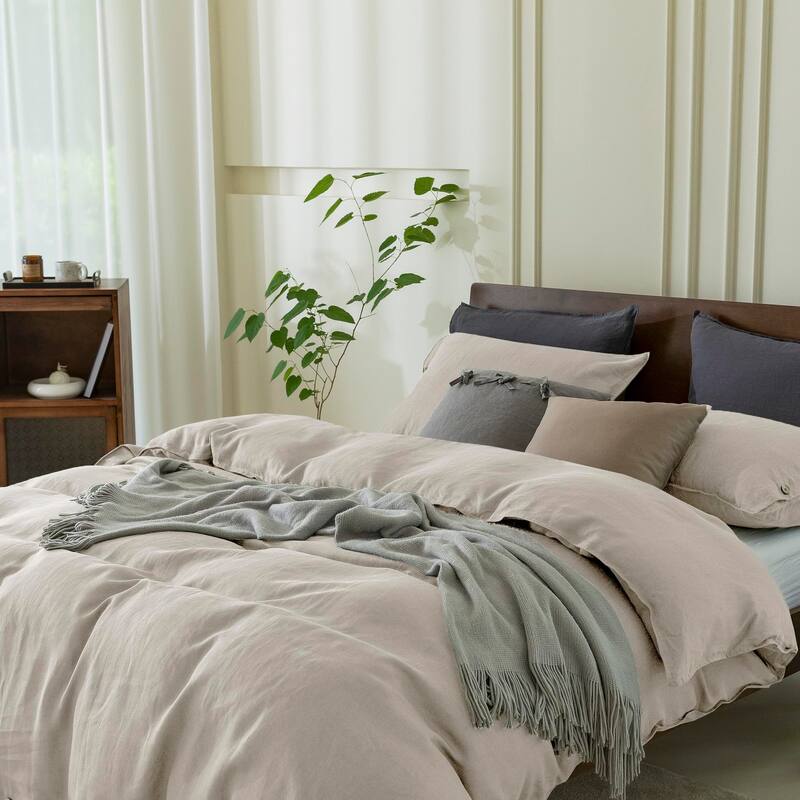 100% Pure Linen Duvet Cover Set King Size 104X90Inch 3pcs (1 Duvet Cover,2 Pillowcases) for All Season with Button Closure