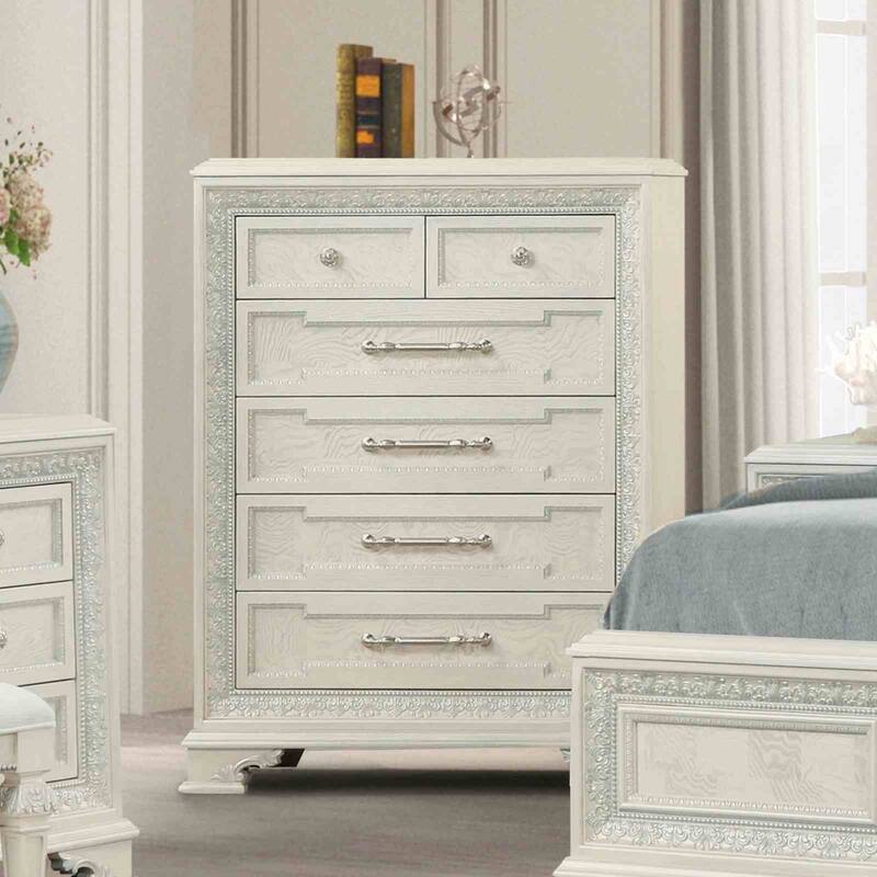 Royal Off White Finish Upholstered Bedroom Furniture Set