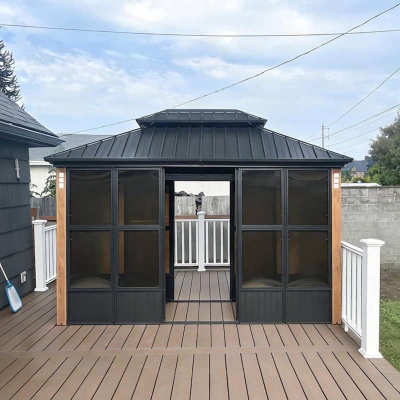 PURPLE LEAF Double Top Outdoor Sunroom All-Weather Screen House Patio Hardtop Gazebo