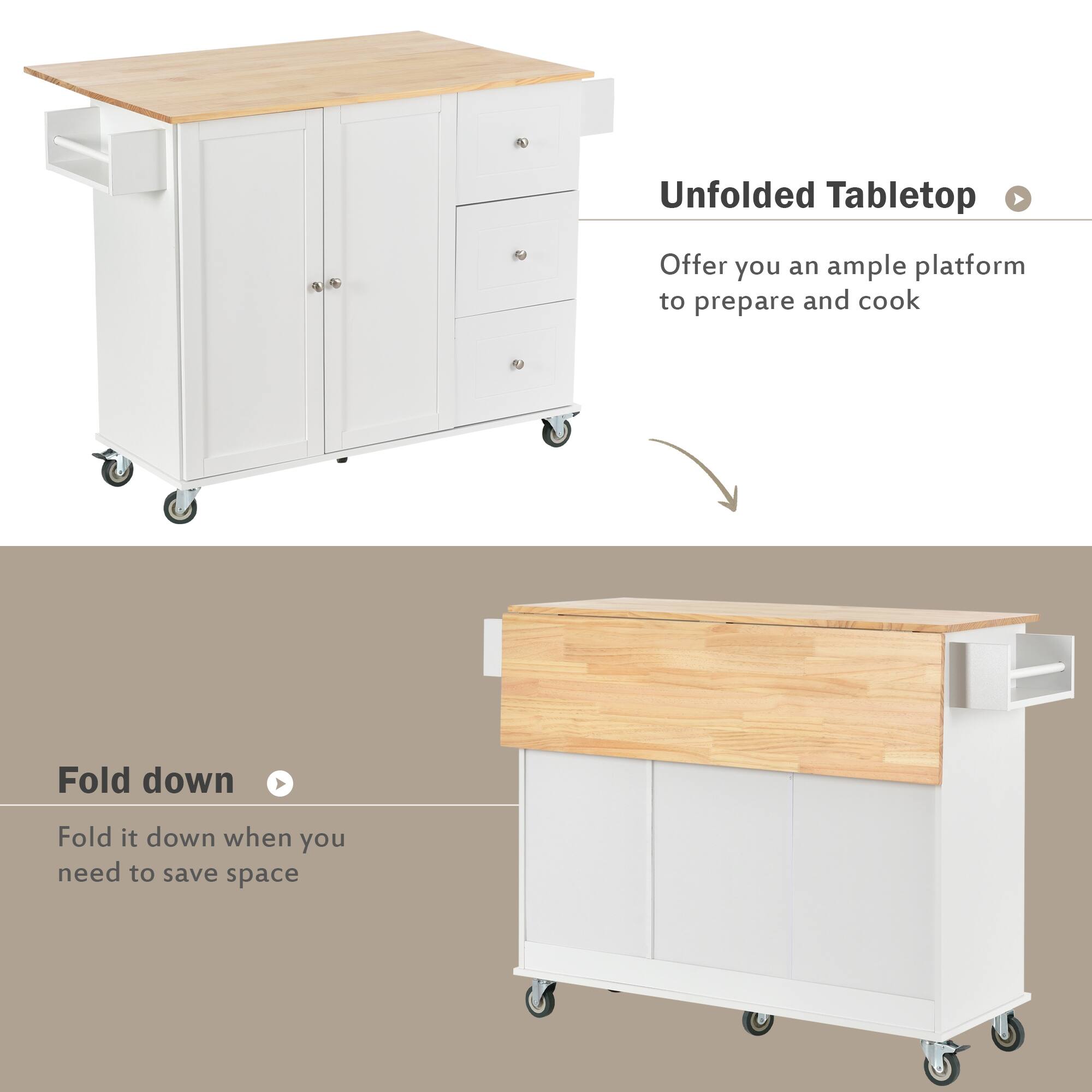 Kitchen Island Cart with DropLeaf Rolling Kitchen Island Breakfast Bar on Wheels with Storage