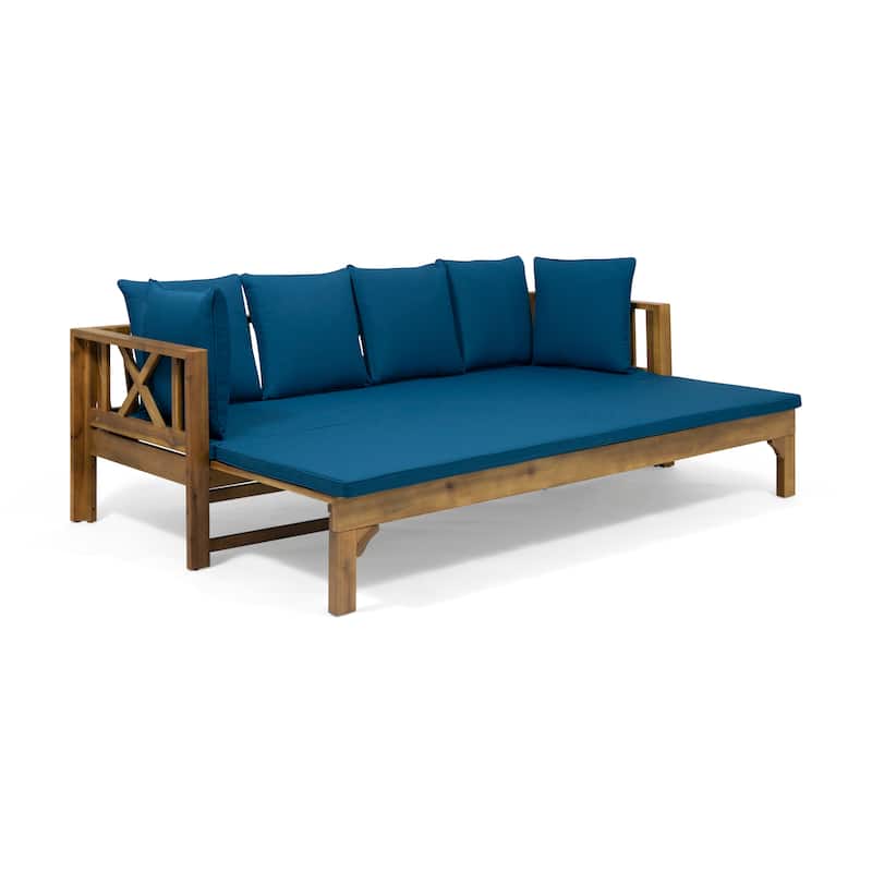 Long Beach Outdoor Extendable Acacia Wood Daybed Sofa by Christopher Knight Home - Teak Finish+Dark Teal