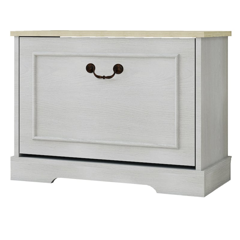 17.71 in. H x 23.62 in. W Antique White Shoe Cabinet with 1 Flip Drawer and Adjustable Shelf