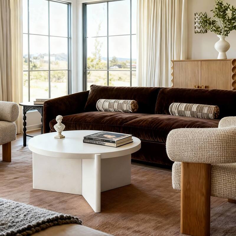 Modern Round Coffee Table with Textured Finish Center Table