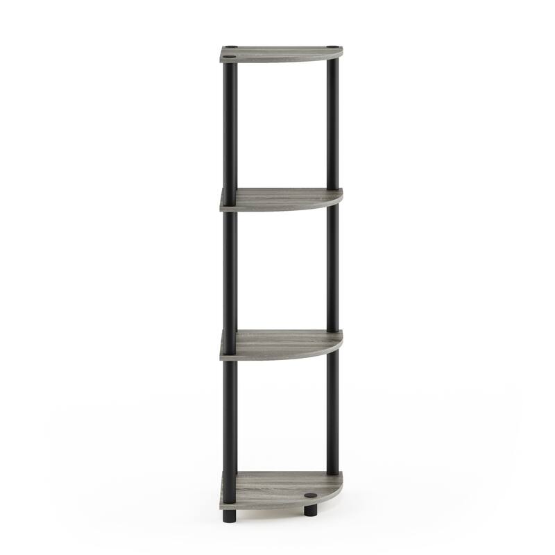 Furinno Turn-N-Tube 4-Tier Corner Display Rack Multipurpose Shelving Unit, Columbia Walnut/Black - French Oak Grey/Black