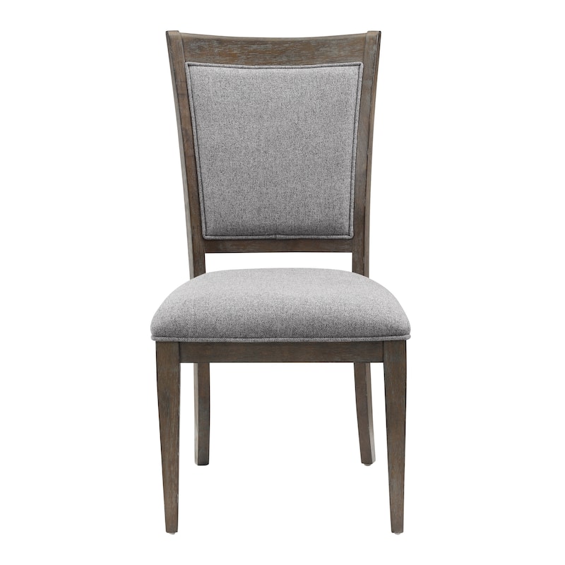 Transitional Brown Gray Side Chairs Set of 2, Fabric Upholstery Seat Back Wooden Dining Furniture