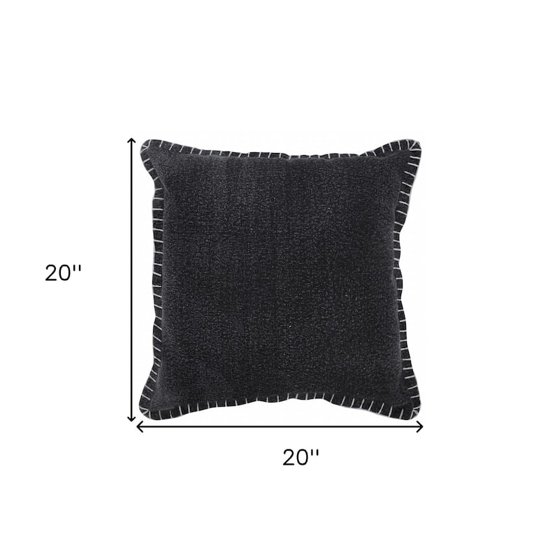 HomeRoots 20" X 20" Jet Black 100% Cotton Zippered Pillow