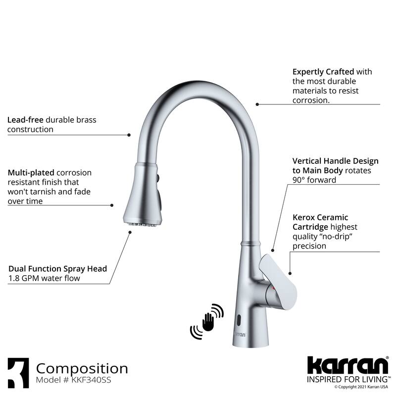 Karran Kadoma Touchless One-Handle Triple Function Sprayer Kitchen Faucet