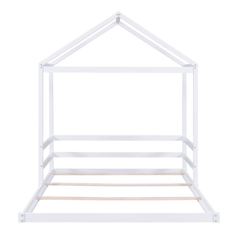 FullSize HouseShaped Bed in White Pine Wood with Guardrail, No Box