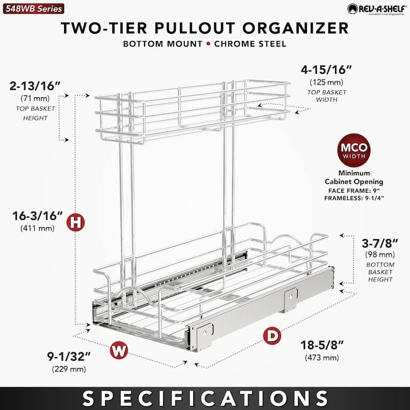 Rev-A-Shelf 548WB-0919CR-1 Sink Classics 9"W x 16-1/4"H Two Tier Under