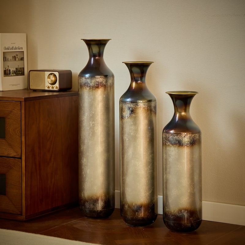 3-piece Floor Metal Vase Modern Large Glazed Metal Vase