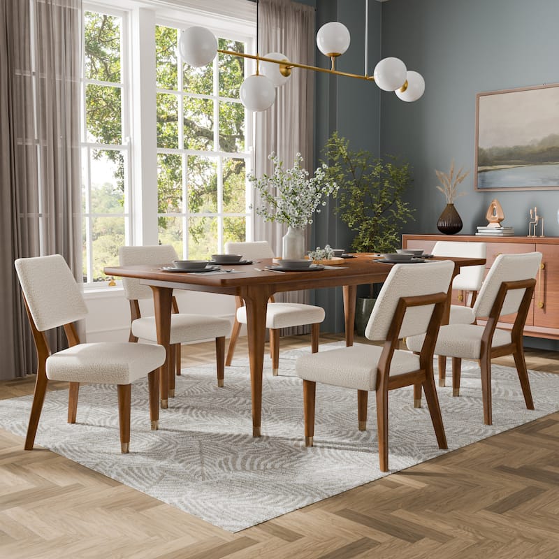Furniture of America Forma Mid-Century Modern 7-Piece Walnut Solid Wood Dining Table Set - Walnut