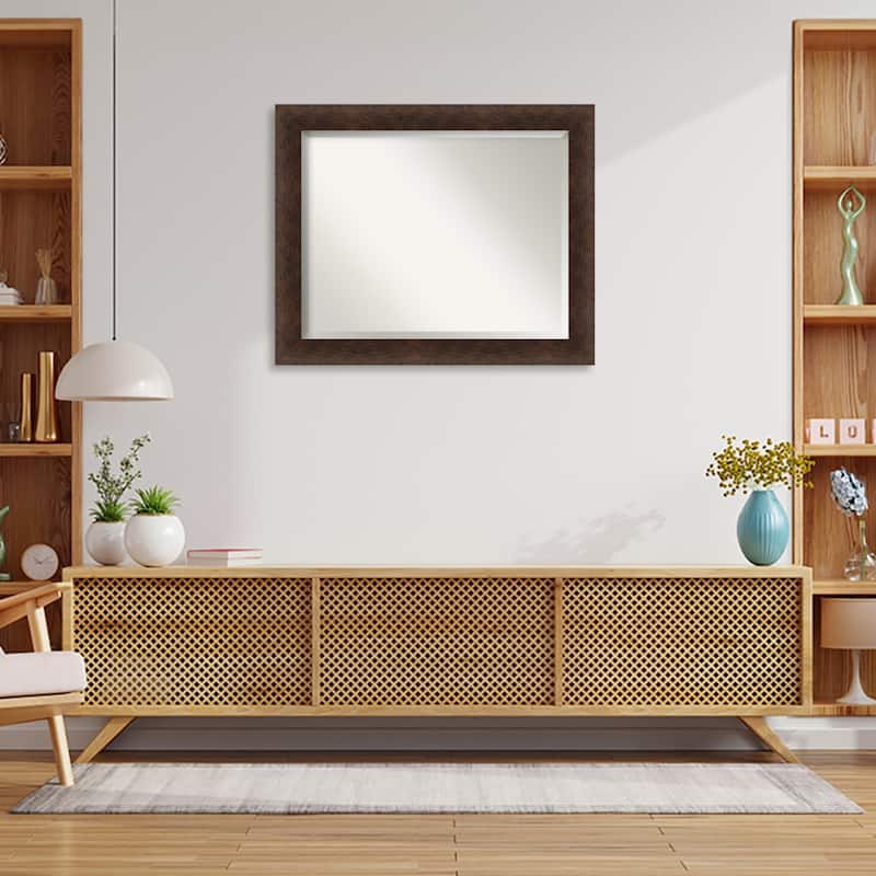 Warm Walnut Beveled Wood Framed Wall Mirror - Warm Walnut