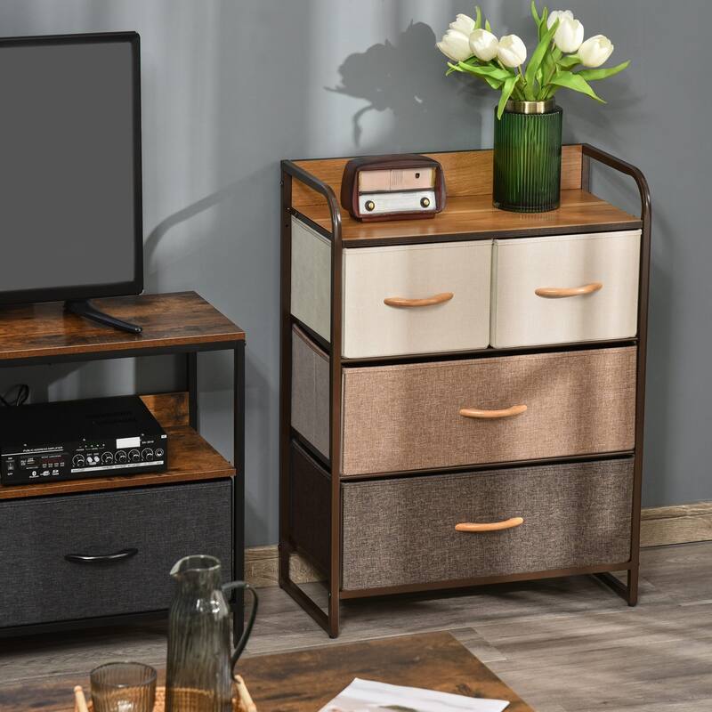 HOMCOM 5-Drawer Dresser Tower 4-Tier Storage Organizer with Steel Frame Wooden Top for Bedroom Hallway Closets