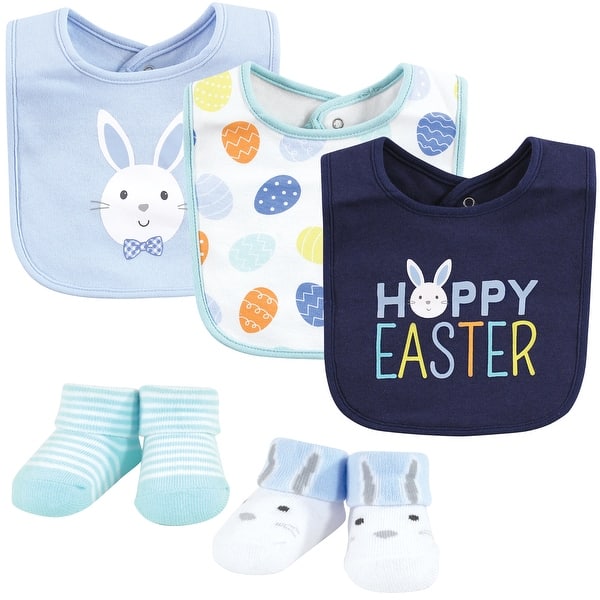 slide 1 of 1, Hudson Baby Infant Boy Cotton Bib and Sock Set, Hoppy Easter, 0-9 Months - Hoppy Easter - One Size One Size - Hoppy Easter