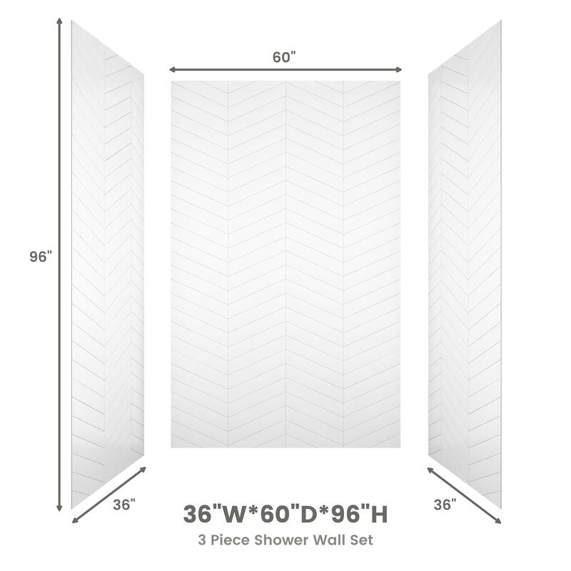 3-Piece Glue-Up SMC Composite Alcove Shower Wall Surround Kit, Waterproof Easy-Clean Shower Panels