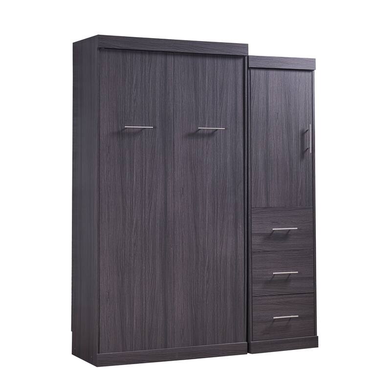 Pine Wood Wall Murphy Bed with Wardrobe & Drawers