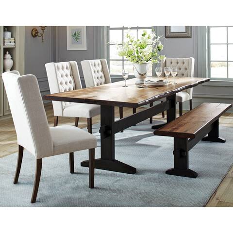 Hand-Crafted Live Edge Design Dining Set with Wingback Button Tufted Chairs