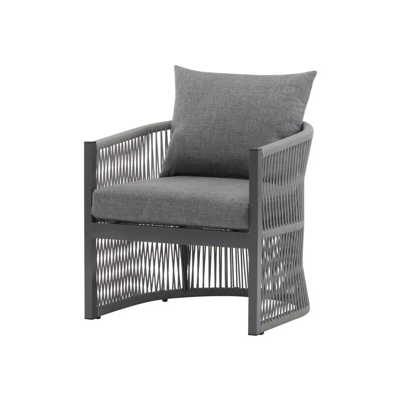 Outdoor Club Chair, Patio Rope-Weave Armchair with Cushion, Modern Curved Single Lounge Sofa, Accent Chair for Indoor, Poolsid