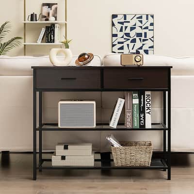 Console Entryway Sofa Table with 2 Drawers Black Walnut