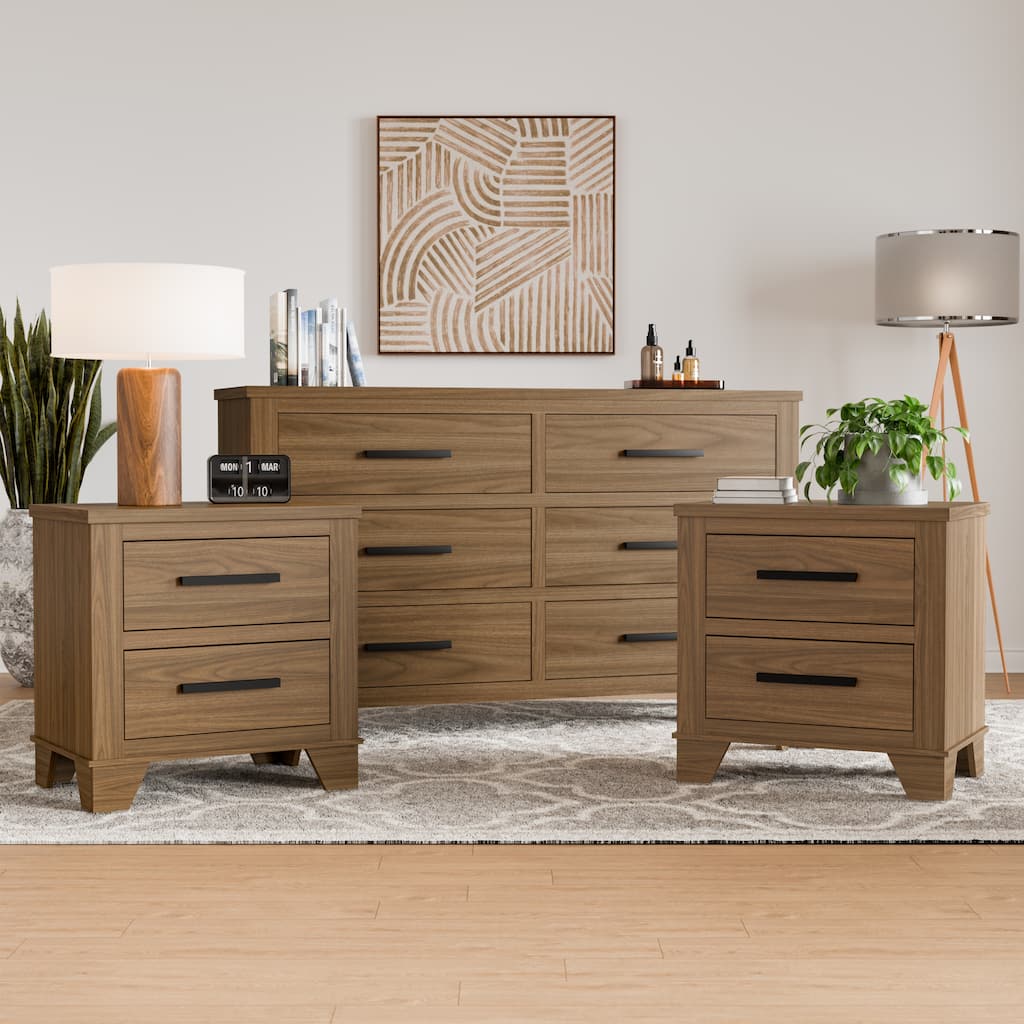 Furniture of America Nyess Modern 3-Piece Chestnut Brown Dresser and 2 Nightstand Bedroom Set