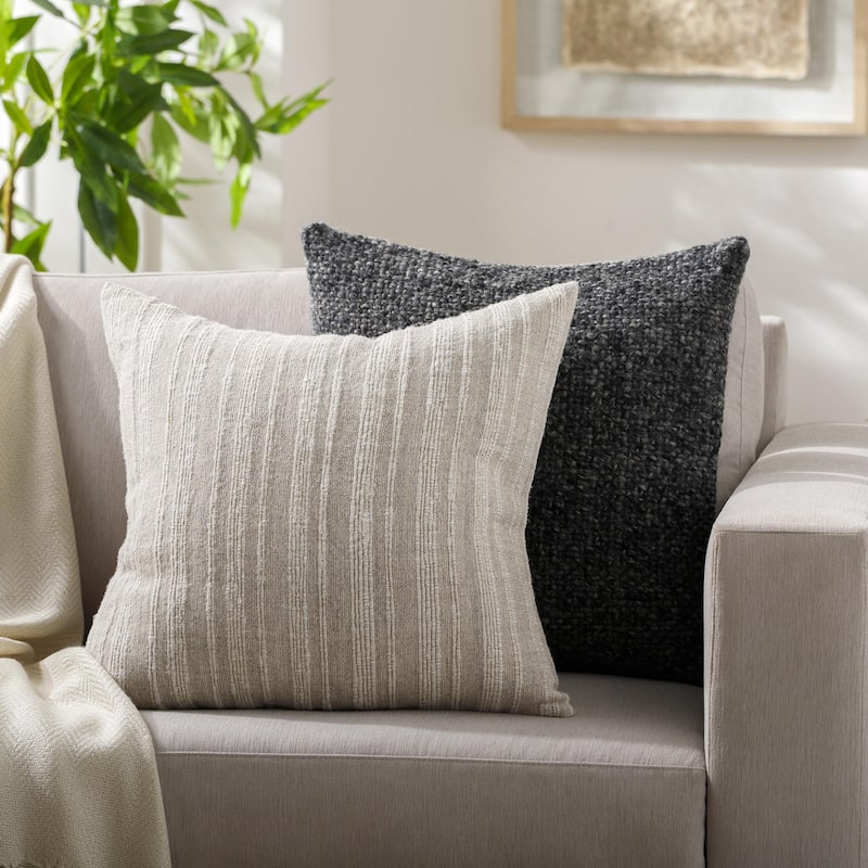 Achille Farmhouse Stripe Throw Pillow - 18"L x 18"W - Cover Only - Taupe/Ivory