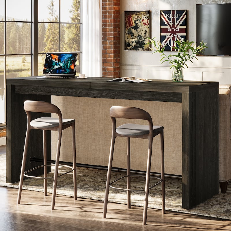 63 Inch Bar Table with Footrest, Black - 63" L x 19.69" W x 35.43" H