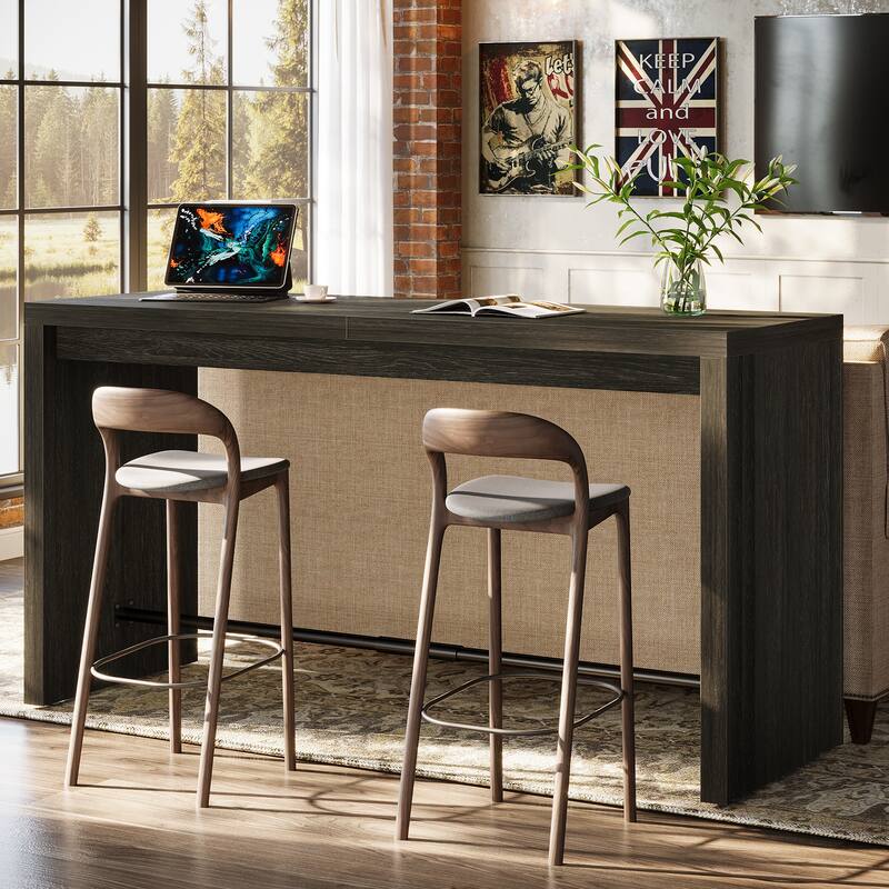 63 Inch Bar Table with Footrest for Kitchen, Dining Room, Living Room, Bistro - 63" L x 19.69" W x 35.43" H