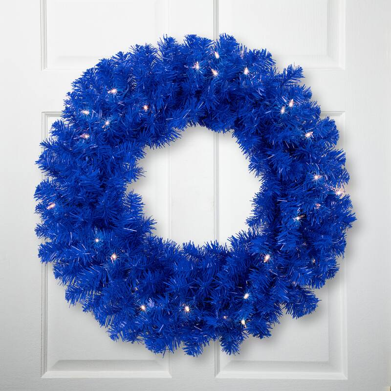 Pre-Lit Artificial Pine Christmas Wreath - 24" - Royal Blue - Clear Lights