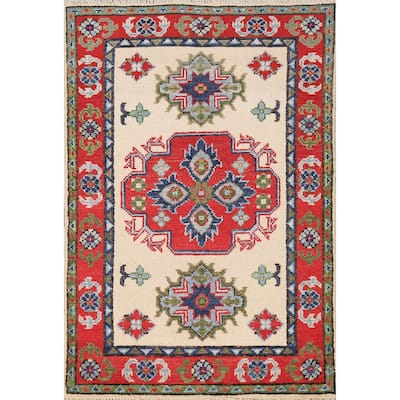 Traditional Kazak Oriental Rug Handmade Beige Wool Carpet - 2'0"x 3'0"