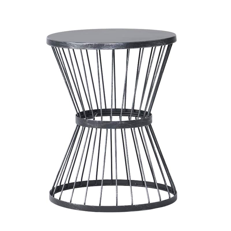 Roomfitters Lassen Outdoor Side Table, 16" Round Accent Table with Hourglass Wire Frame