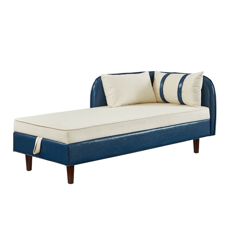65" Storage Chaise Lounge Sofa with PU and Velvet Upholstery, Modern Sleeper Sofa with Hidden Storage